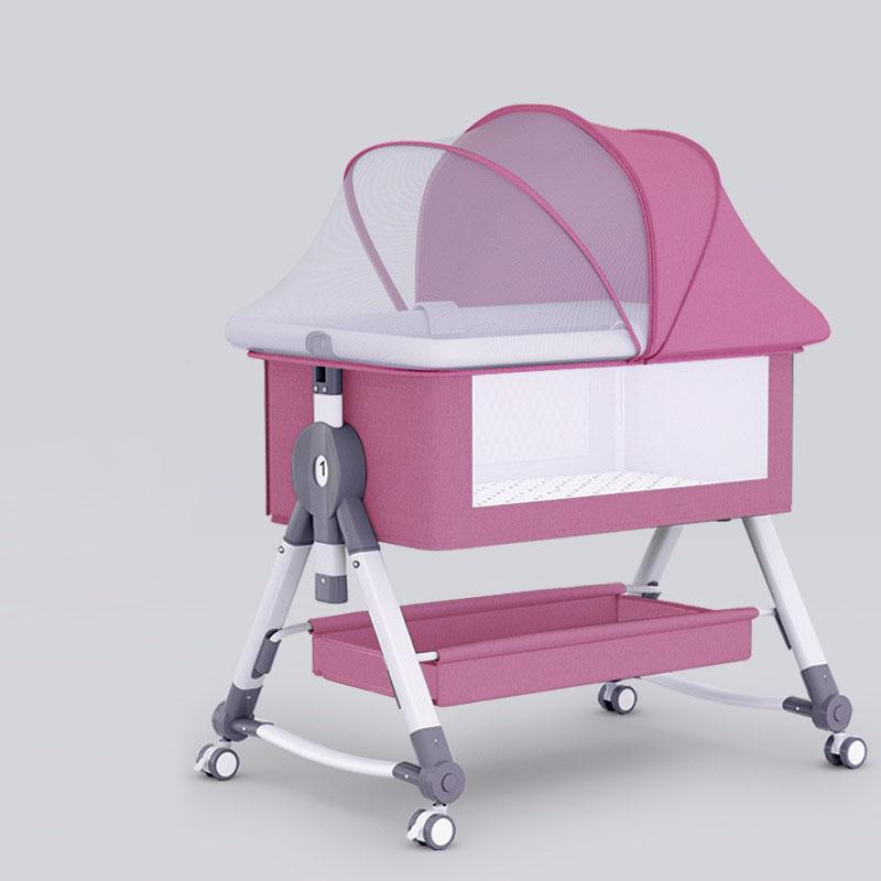 Bedside Bassinet for Baby Unisex Portable Travel Cribs with Wheels 3 in 1 Crib Foldable Height Adjustment Movable Bedside Swing