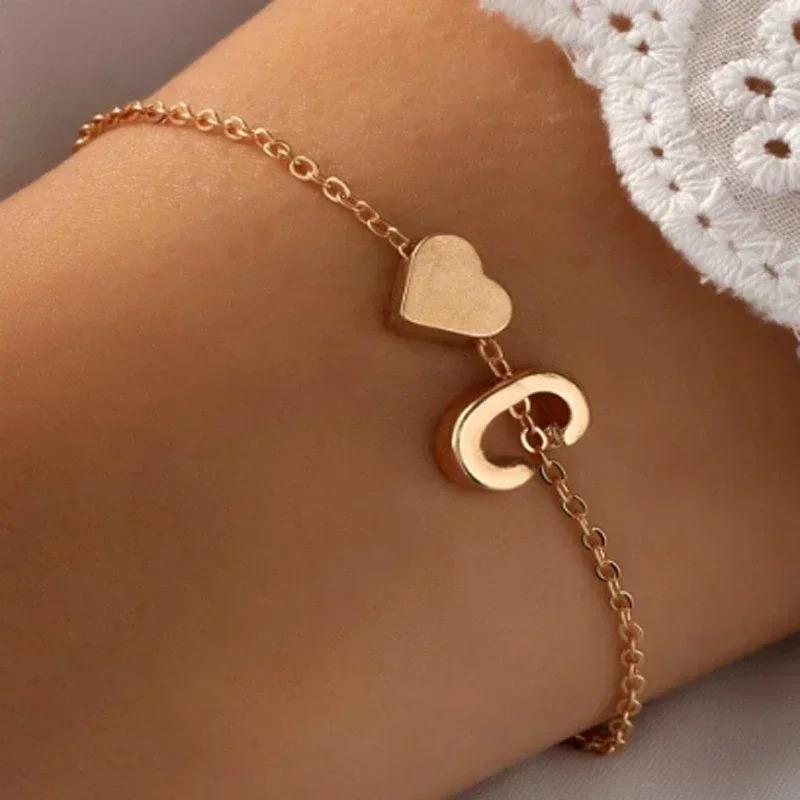 26 English Initial Letter Bracelets for Lovers Men Women 2026 New Simple DIY Personalized Name Alloy Bracelets Zircon