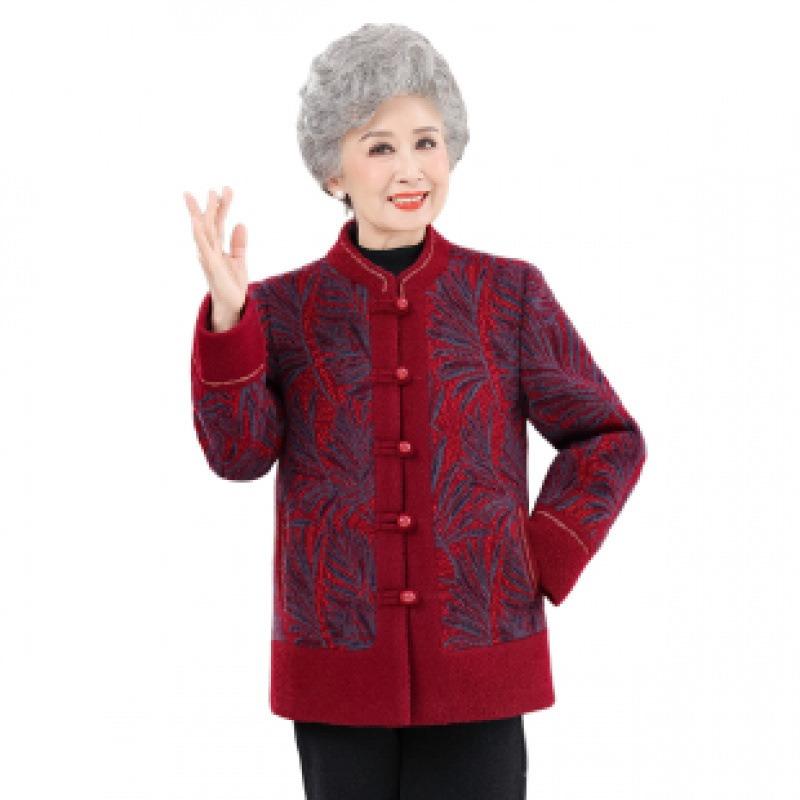 Grandma wear autumn and winter warm coat year old 0 middle aged female mother spring and autumn top elderly festive clothes