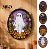 Pumpkin Ghost Witch Wall Art Halloween Oval Sign, Layered Wooden Decor Cute Bat Durable Signs Designs, Festive Decoration for Home Interior