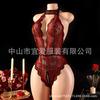 Hot-Selling European & American Color-Block Floral Embroidered Lace-Up Sexy Lingerie Bodysuit