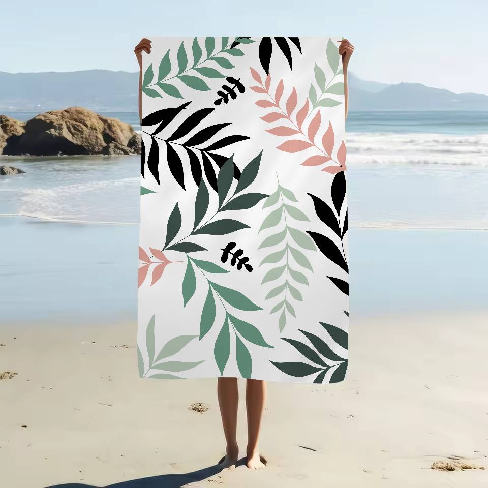 

Plant Leaf Pattern Print Microfiber Blanket Quick Drying Beach Towels Oversized Printing Super Absorbent Pool Towel Blanket W30*H60(CM)