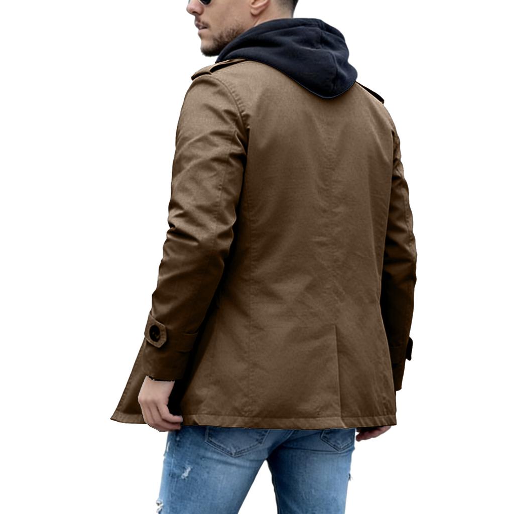 Trench da uomo casual e alla moda, tinta unita, lunghezza media, con revers e bottoni