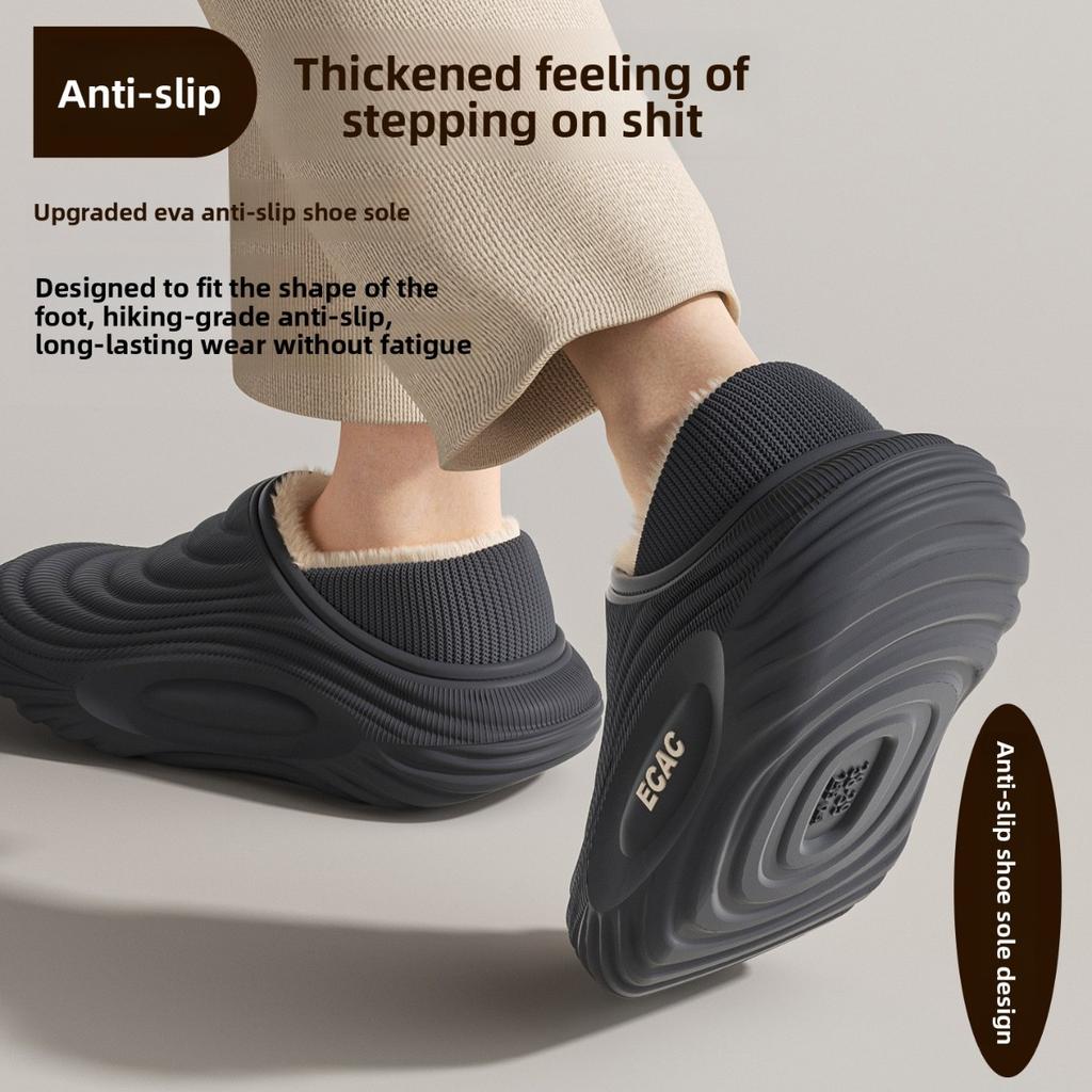 Wasserdichte EVA-Tasche mit Baumwollpantoffeln für Herren im Herbst und Winter, Rutschfeste Dicksohlige Haus- und Innenschuhe mit Plüsch-Baumwollschuhen