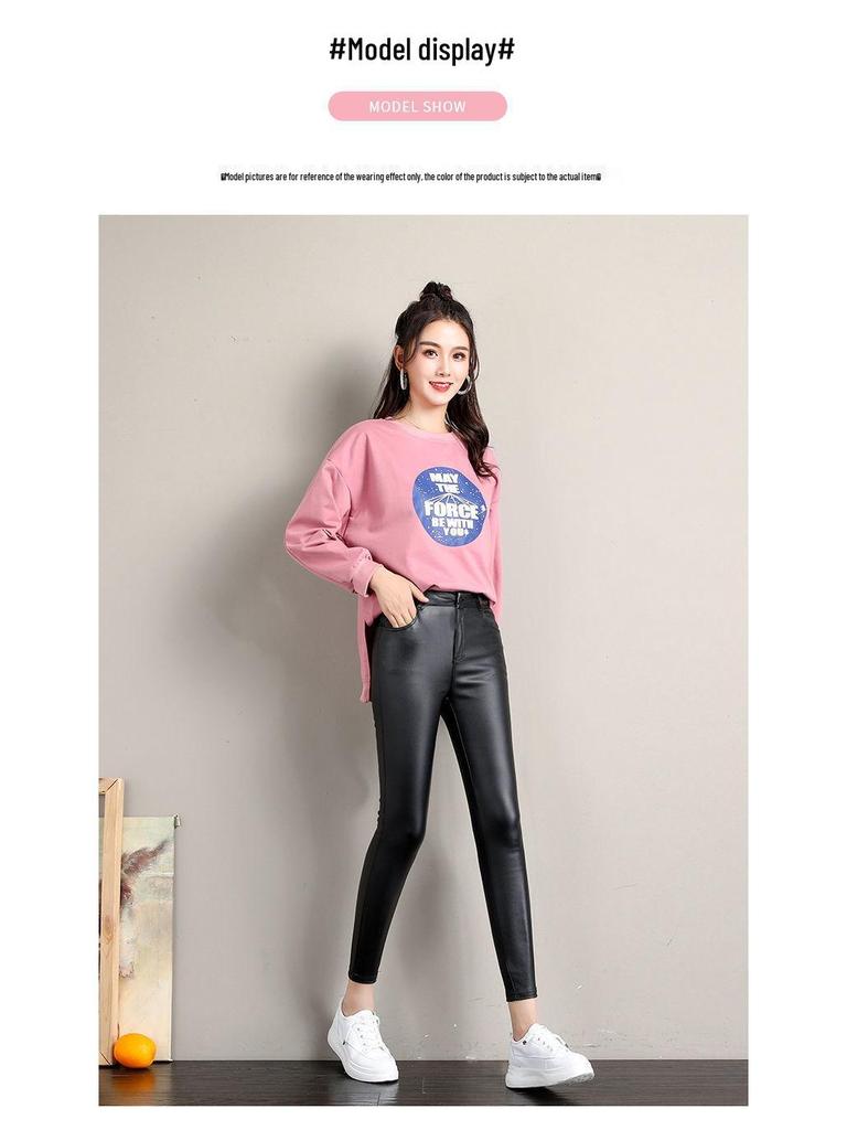 Women's High-Waisted Black Matte Leather Leggings - Fleece-Lined and Slimming for Fall/Winter