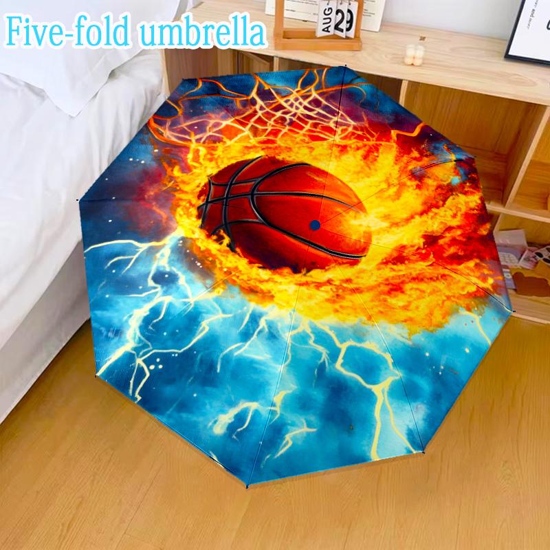 Basketball Crown Fire Sport Mini Five-Fold Lightweight Umbrella, 8-rib umbrella, Perfect for Home Travel and Outdoor Use in Any Season Gifts
