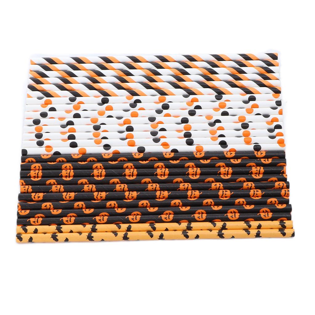 125pcs Halloween Paper Straws Cute Multi Pattern Paper Drinking Straws for Festival Decoration