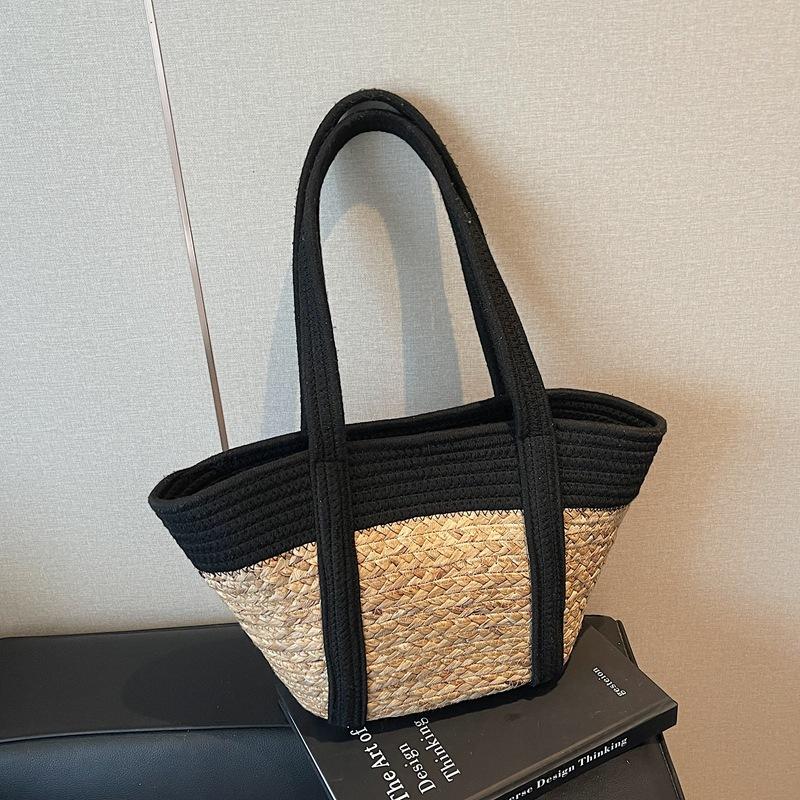 

Летний тренд соломенная сумка большой вместимости новая пляжная сумка для отдыха на побережье модная сумка-тоут на плечо чёрный