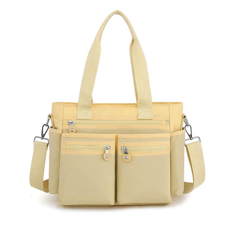 Women's Solid Color Multi-Pocket Tote Bag, Large Capacity Lightweight Crossbody Shoulder Bag, Casual Satchel Handbag for Work Travel