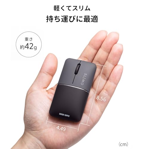 SANWA SUPPLY Mobile Mouse, Bluetooth/Wireless (USB A) Combo (Dual Mode), Rechargeable, Slim and Compact, Black, SLIMO Series, MA-WBBS310BK