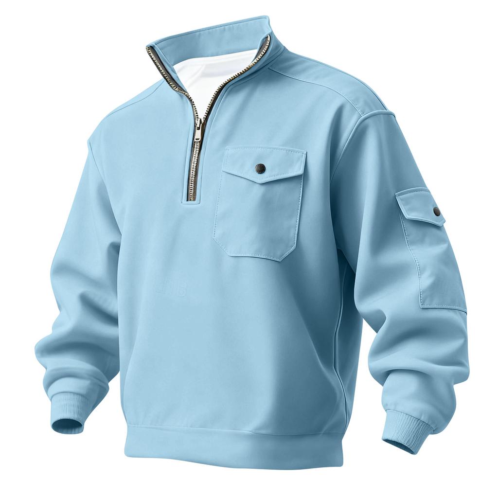 Men's Solid Color Half Zipper Sweatshirt Men's Sports Large Size Casual Sweatshirt