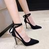 High Heel Sandal for Women Female Shoe Large Size 2024 Summer High-heeled Girls New Beige Low Fashion Pointed  Big