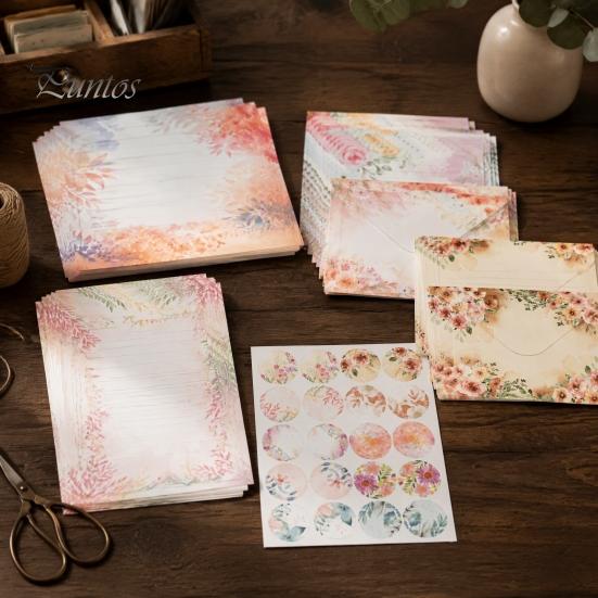 Decorative Writing Paper for Letters Watercolor Letterhead Set, Envelopes Letter And Stickers Handwritten Blessing Note Cards Kit, Correspondence