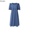 ZANZEA Abito Casual da Donna Girocollo Tinta Unita Largo Manica Corta