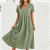 Robe midi décontractée confortable en tissu léger pour femme, col en V, manches courtes, coupe ample, avec poches, robe d'été