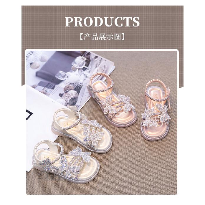 Soft Sole Fashion Girls Sandals Summer New Little Girls Princess Shoes Versatile Flat Beach Shoes Crystal Shoes