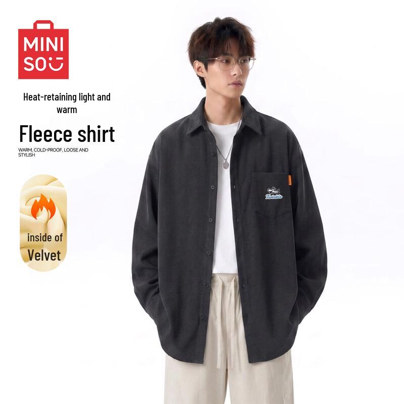 MINISO Men's Corduroy Fleece-Lined Casual Shirt Jacket