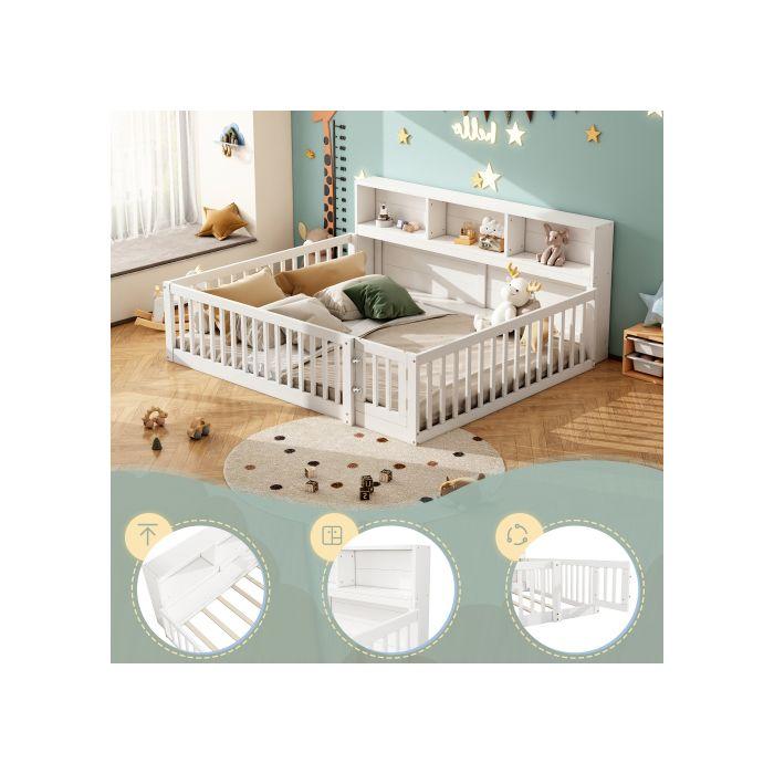 Lit d'appoint - MUVOE - 140x200 cm - Blanc - Avec compartiment de rangement - Sommier inclus