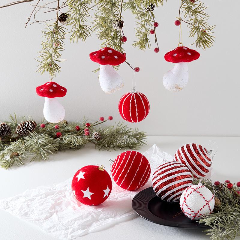 Christmas Red & White Irregular Shaped Ornaments: Balls, Candy Canes, Lollipops for Tree Decoration