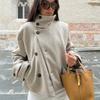 Stand Collar Asymmetric Woman's Coats Jacket for Woman Wool Short Tops Loose Cropped Jackets Autumn Winter Wear Daily Outfits