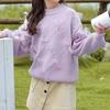 Girls' Fleece-Lined Wool Sweater - Autumn/Winter Knit with Bow, Fashionable Street Style