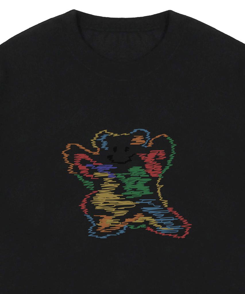 GRAVER [Unisex] Rainbow Big Cloud Bear Smile Short Sleeve T-Shirt_Black
