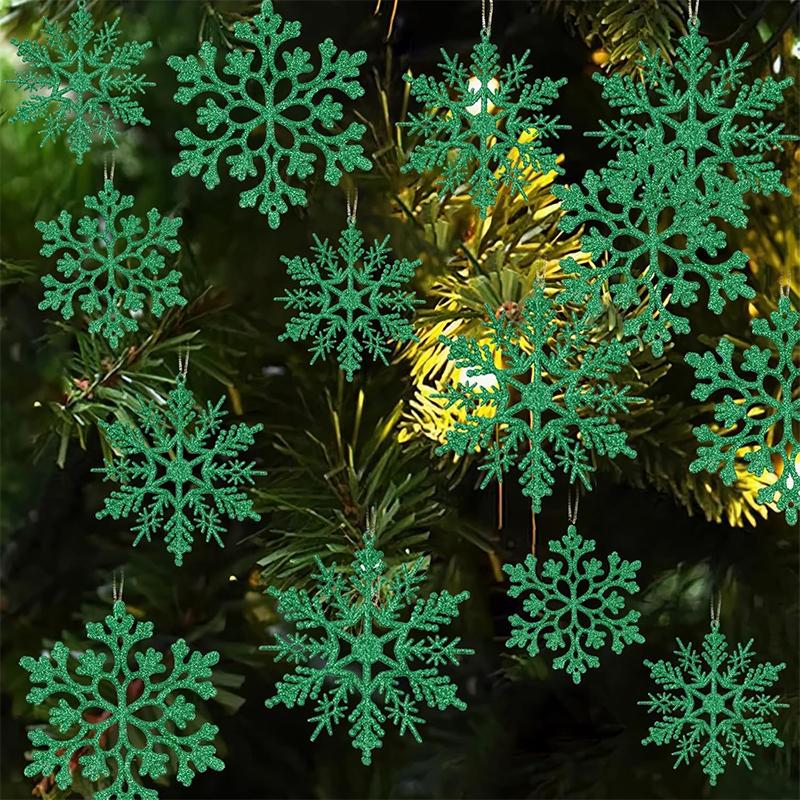 12Pcs Paper Snowflakes Christmas Tree Decorations Pendant Ornaments Glitter White Snow Flakes Indoor Winter Home New Year Decor