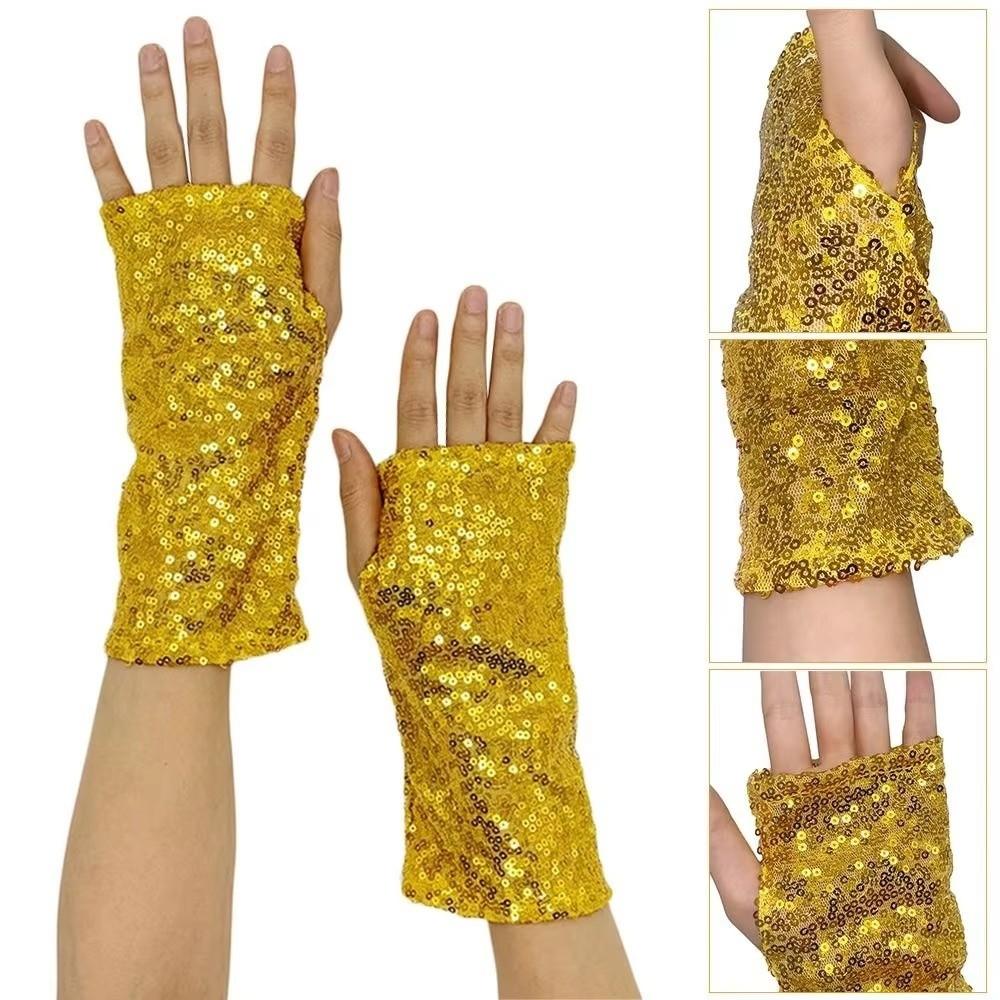 Guanti da Palco Riflettenti con Paillettes Dita Scoperte Elastiche Accessori per Performance Cosplay