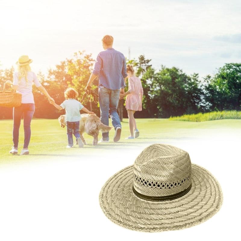 Handmade Straw Hat Wide Border Hat Crochet Travel Bucket Hat Sun Protecting Hat for Adult Children Man Women