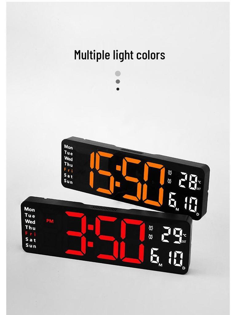 13-inch Minimalist Electronic Clock with Large Font, Multiple Alarms, Temperature & Week Display - Model 6629