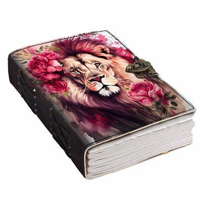 Diário de retrato de leão de couro com páginas em branco para uso pessoal e uso no escritório (7 x 5 polegadas)