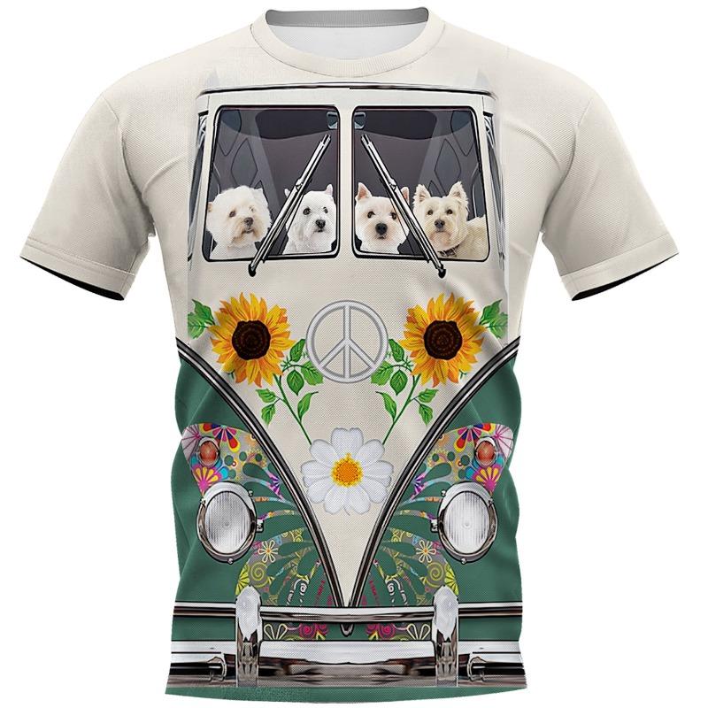 T-shirt da uomo stampata in 3D con stampa di cane animale domestico hippie a maniche corte con scollo rotondo pullover top casual