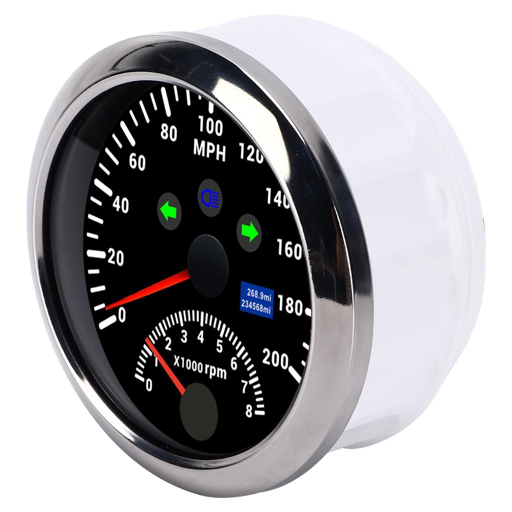 85mm 0‑200MPH GPS Speedometer 0‑8000rpm Tachometer Gauge Overspeed Alarm LCD Red Backlight for Car BoatBlack