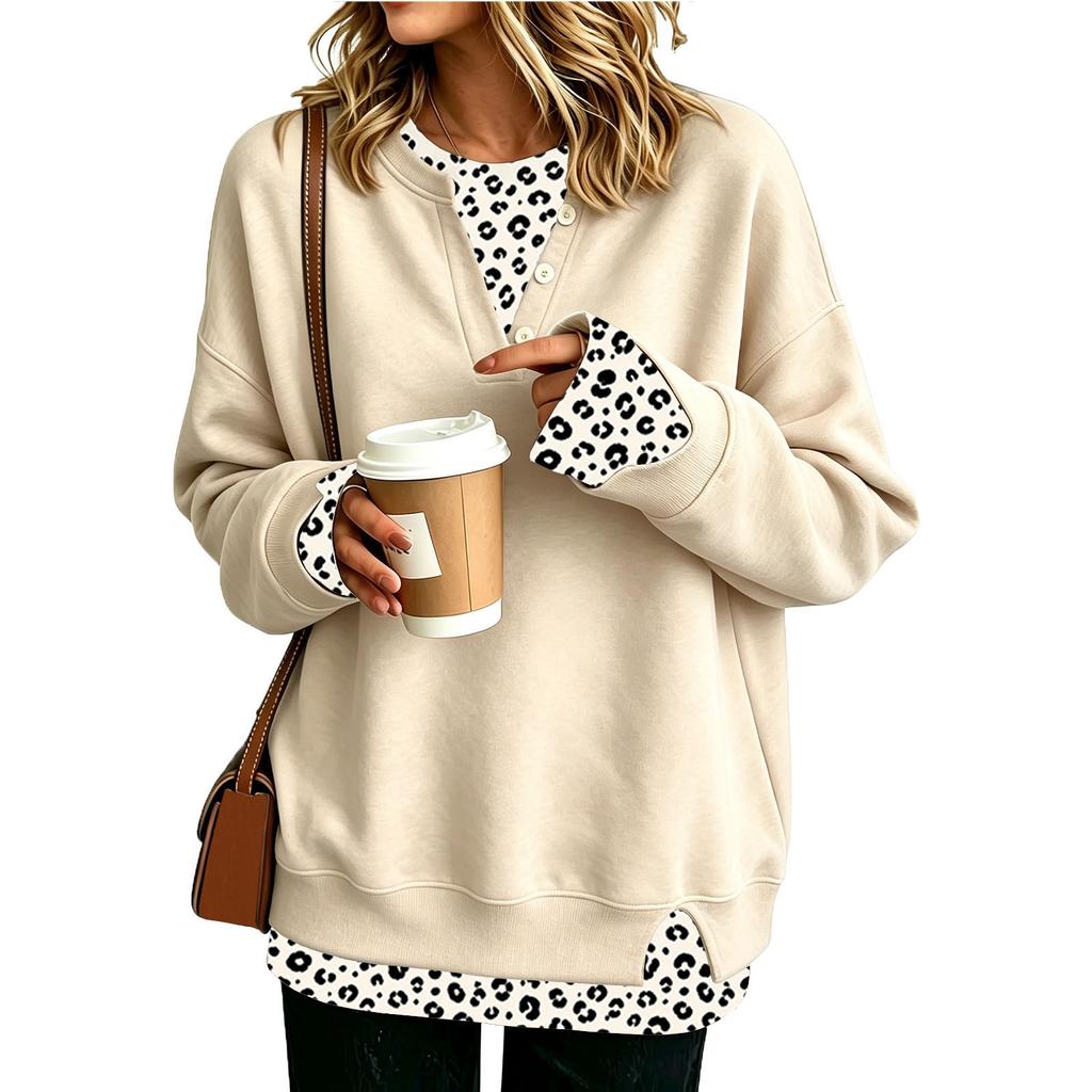 Women's Casual Printed Two-Piece Loose Fit Long Sleeve Sweatshirt Top