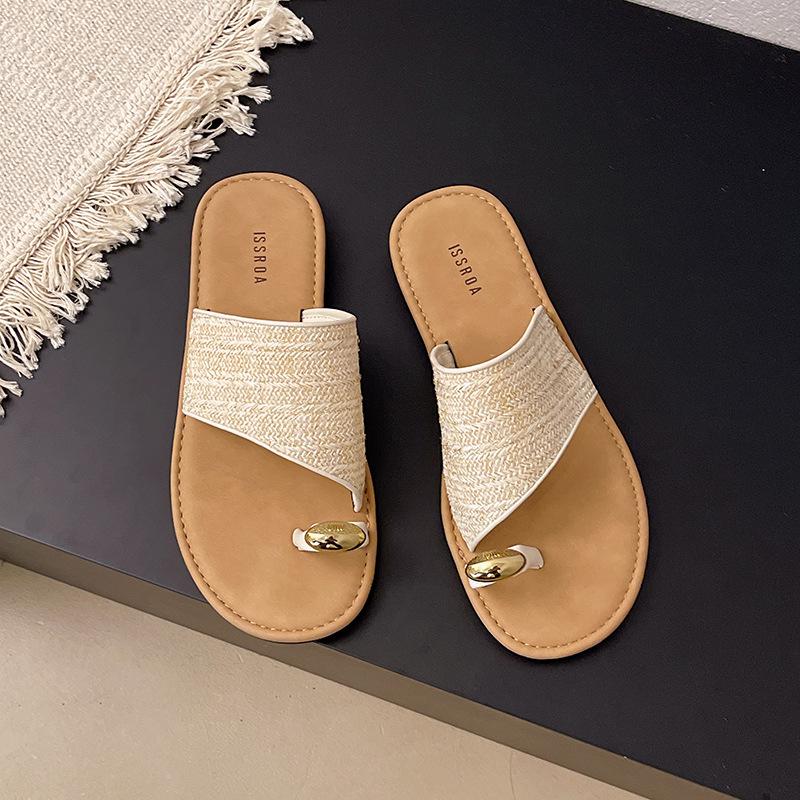 

Women s toe slippers women s summer wear new one-word sandals soft flat beach shoes 40