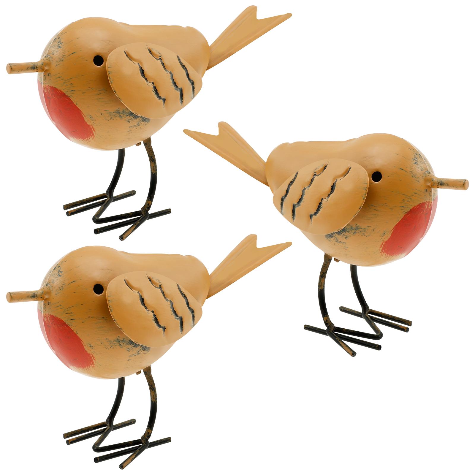 3Pcs Robin Garden Decor Garden Bird Ornament Cute Robin Bird Sculpture Ornament Iron Bird Outdoor Home Balcony Garden Lawn Decor