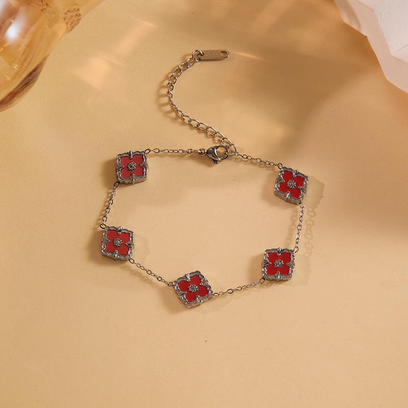 Buccellati Four-Leaf Clover Diamond-Shaped Double-Sided Mother-of-Pearl Stainless Steel Luxury Bracelet