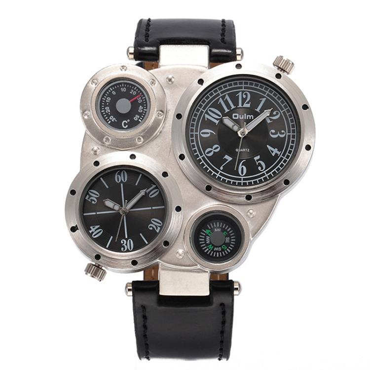 Oulm 9415 Double Time Zone Men Belt Watch Big Dial Compass Quartz Watch Bundle1