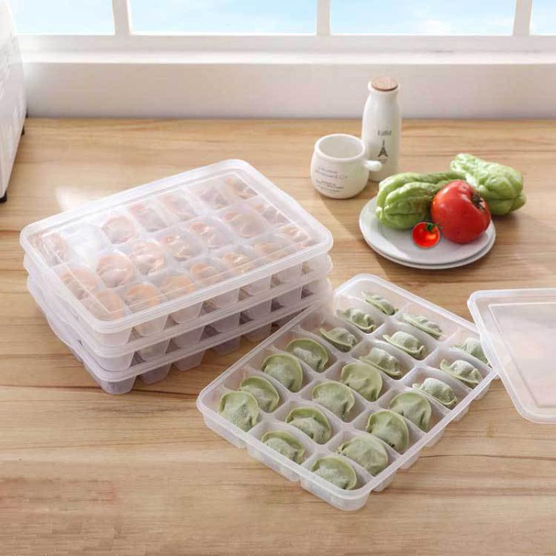 15/21 Grid Kitchen Storage Box Refrigerator Organizer Transparent Reusable Food Containers Tray For Dumpling Wonton