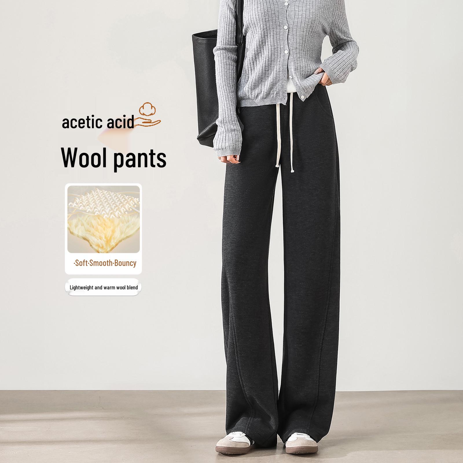 Women s Petite Woolen Acetate Wide-Leg Trousers - Grey Slim Straight-Leg, Autumn 2026 Style M for 96-105 lbs