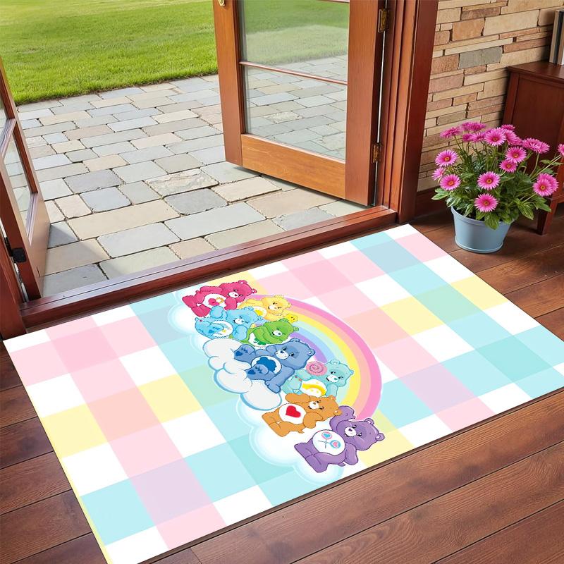 Anti‑Slip Crystal Velvet Floor Rug, Care Bears Design Carpet for Indoor Living Bedroom Home Decoration
