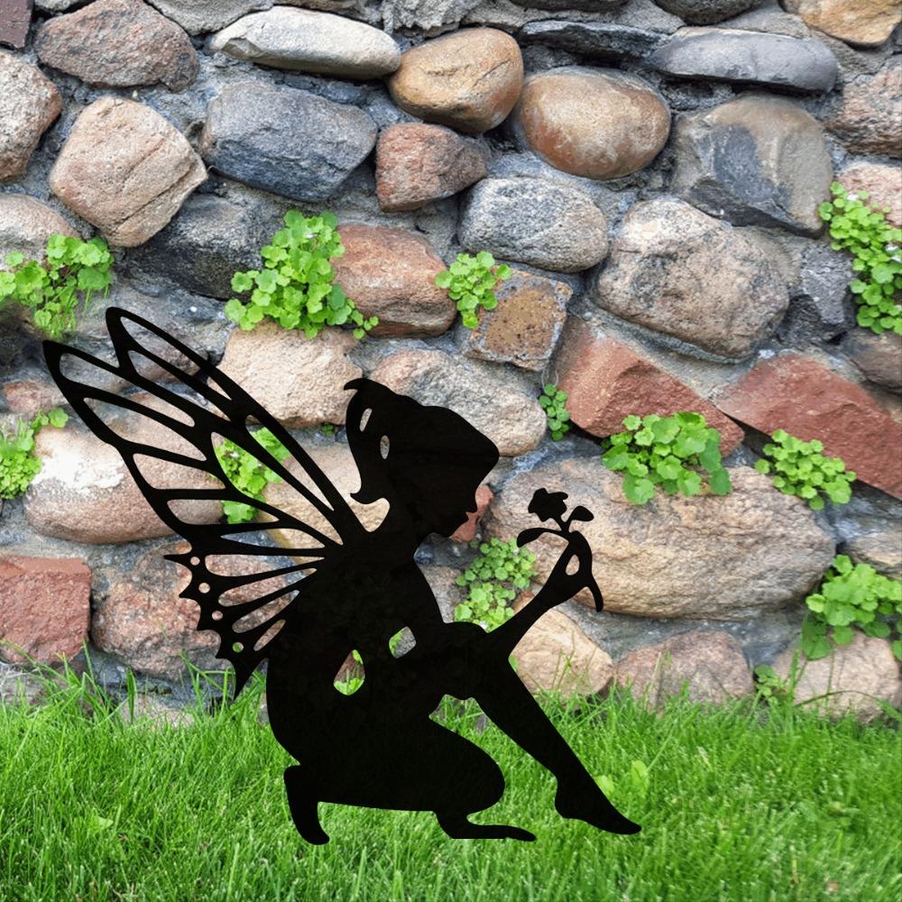Wrought Iron Fairy Silhouette Statue Outdoor Garden Butterfly Decor Metal Art Lawn Ornament for Home Yard Patio