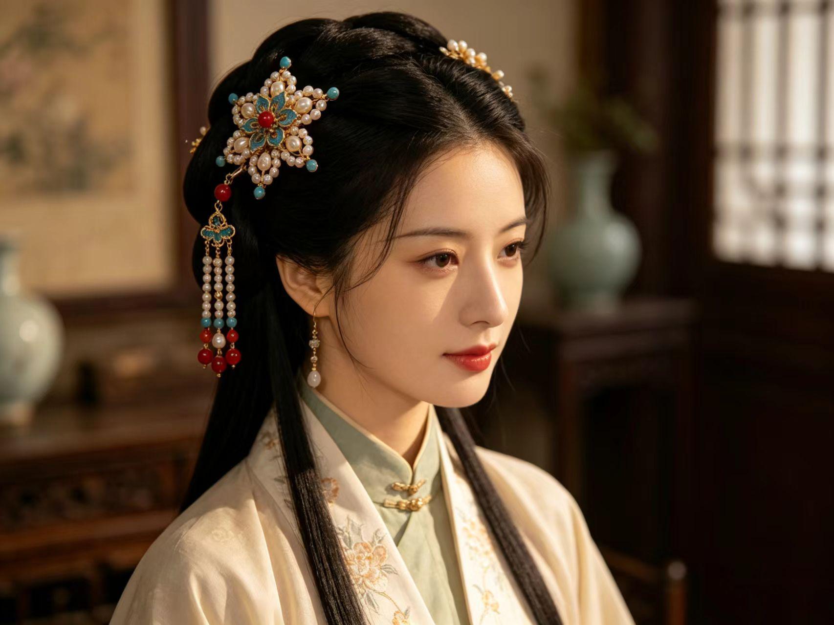 Elegant Snowflake Hanfu Hair Clips for Children - Ming Dynasty Style Cloisonné Double Clips