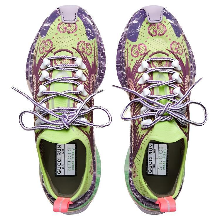 Gucci RUN Fabric High Rebound Low Top Casual Shoes Women's Green Purple 700104 USN10 8390
