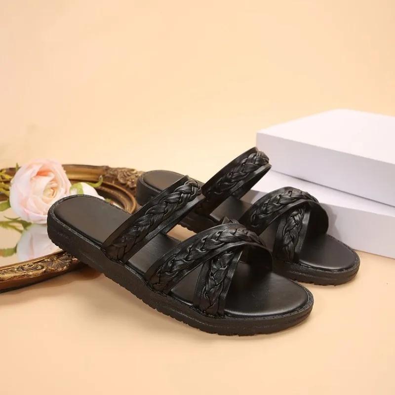 2024 Women Fashion Sandals Summer New Flat  Embroidery  Casual Roman Designer Shoes Platform Sandal