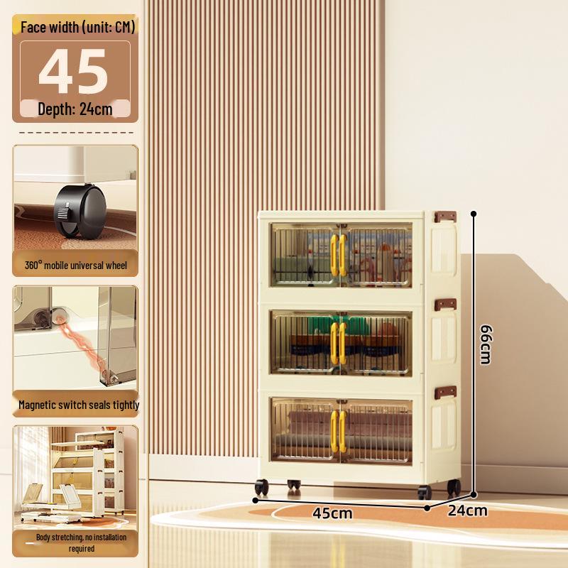 40-60cm Wide Transparent Foldable Double Door Floor Storage Cabinet with Multiple Layers