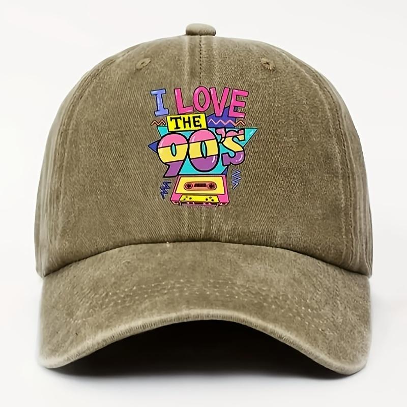 I Love The 90s Cassette Print Baseball Cap Vintage Washed Cotton Adjustable Casual Cap