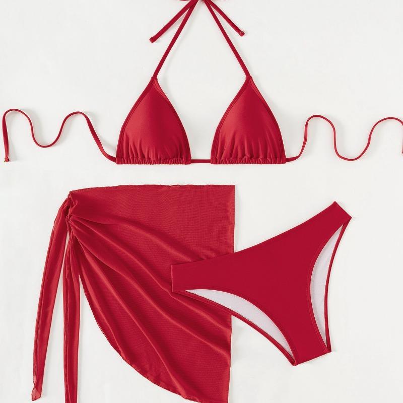 Small floral lace-up three-piece set sexy bikini split swimsuit swimsuit women