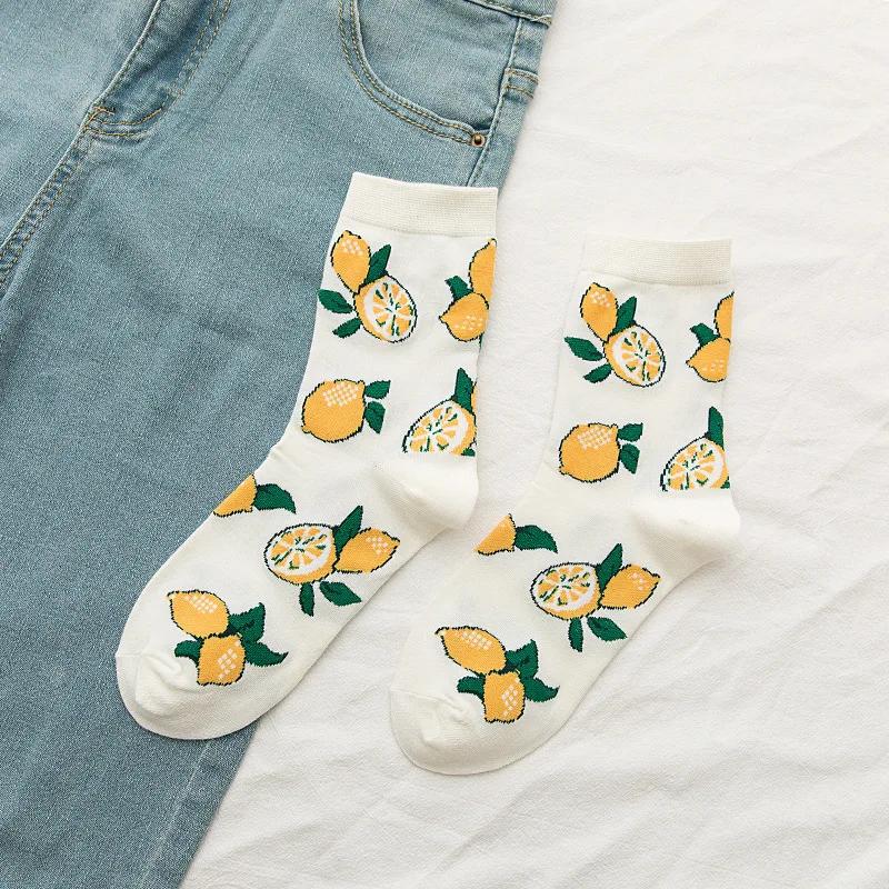 Women Socks Funny Cute Cartoon Fruits Banana Avocado Lemon  Food Happy colorful novelty skateboard Socks
