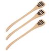 3Pcs Honey Dipper Reusable Wooden Carving Honey Spoon Mixing Stick for Home Kitchen RestaurantWood Color